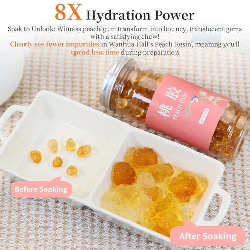 9.8oz Wanhua Hall Dried Peach Gum Chinese Tao Jiao Natural Peach Resin Bouncy Texture Ideal for Desserts, Soups,Milk