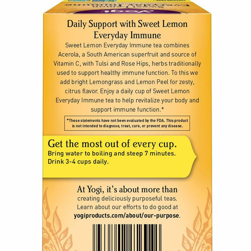 Immune 16 Pack (6 Packs) Immune Yogi Tea Sweet Lemon Everyday Tea - Tea Bags per - Daily Support Tea - Delicious Lemon