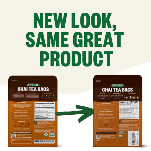 FGO Organic Chai Tea, 100 Count, Eco-Conscious Tea Bags, Resealable Bag (Pack of 1)