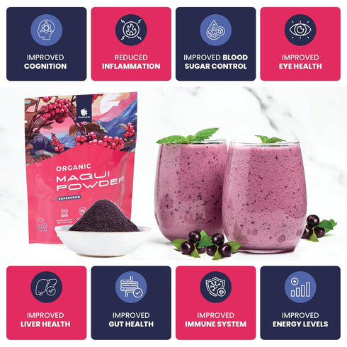 4 Oz Gourmanity Organic Maqui Berry Powder, Freeze-Dried Chilean Superfood Powder, Rich in Antioxidants and Nutrients
