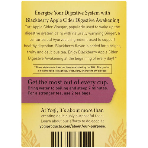 16 Yogi Tea Organic Blackberry Apple Awakening Digestive Cider, CT