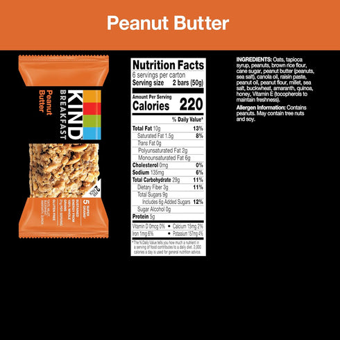 Pack, 3-8g 18 Count KIND Breakfast Bars, Variety Honey Oat, Almond Butter, and Peanut Butter, Healthy Snacks, Gluten