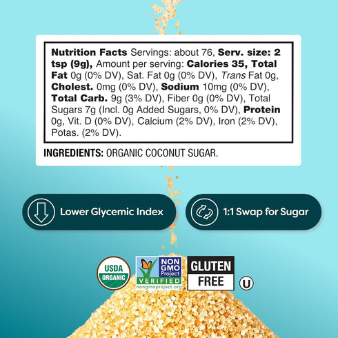 1.5 lbs, 24 BetterBody Foods Organic Coconut Sugar, Gluten-Free, Non-GMO, Low Glycemic Sugar Substitute, Ounce