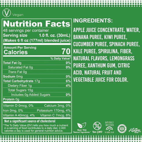 24 Fruniti Super Greens Smoothie Mix - Cleanse + Detox - No Sugar Added - Fruit + Veggie Puree - Spirulina, Spinach
