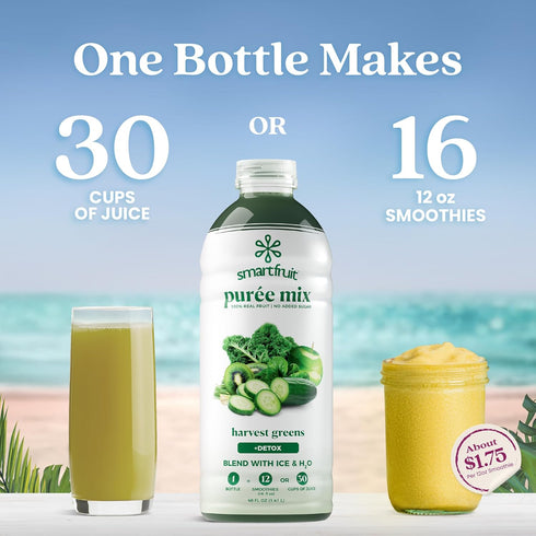 100% 2-Pk, 48oz Smartfruit Harvest Greens + Detox Real Fruit Pure with Kiwi, Cucumber, Kale, Spinach, Lemongrass, Apple