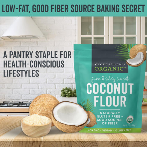 Viva Naturals Organic Coconut Flour (4 lbs) - Gluten Free Baking Flour Substitute for Keto, Paleo, Vegan
