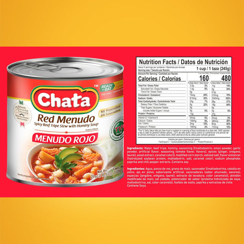 25 oz Pack 3 Chata Red Menudo, Beef beef belly Stew with Hominy Corn, Can