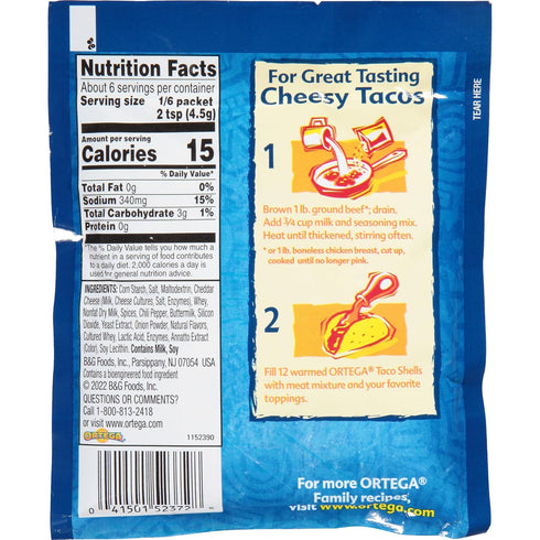 1 Ortega Seasoning Mix, Cheesy Taco Seasoning, Ounce