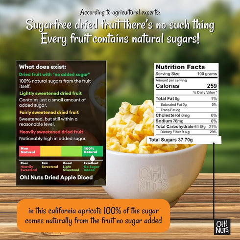 1 lb Packed Oh! Nuts Dried Apple - - Dried Fruit Diced - No Added Sugar - Dehydrated Fruit Bites - in New York Zip-Seal