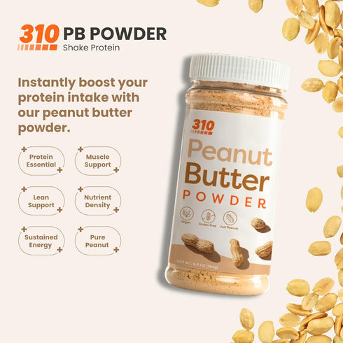 310 Nutrition Organic Powdered Peanut Butter - Low Fat, Plant-Based, Gluten Free, 6g Protein, 6.5oz (184g)