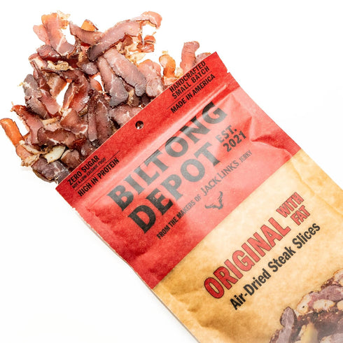 8oz Biltong Depot Original Beef Biltong Slices with Fat | Air-Dried Beef Jerky Snack | High Protein | Zero Sugar | Keto