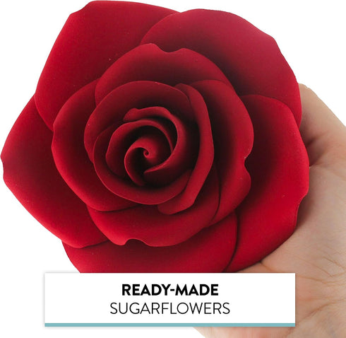 5 inch 1 Count Global Sugar Art Rose Sugar Cake Flowers Jumbo Deep Red, by Chef Alan Tetreault