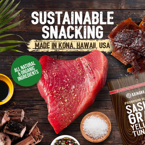 2 3's, Kaimana Ahi Tuna Jerky Kiawe Smoked Sea Salt Ounce - Soft and Tasty - Premium Fish Jerky Made in the USA. High