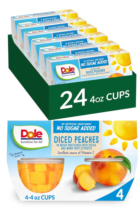 Dole Fruit Bowls No Sugar Added Snacks, Diced Peaches 4oz, Gluten & Dairy Free, Bulk Lunch Snacks for Kids & Adults