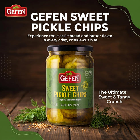 24.3 oz (2 Pack) Gefen Sweet Pickle Chips, | Sweet & Tangy Bread & Butter Style Pickle Slices | Crunchy Sandwich