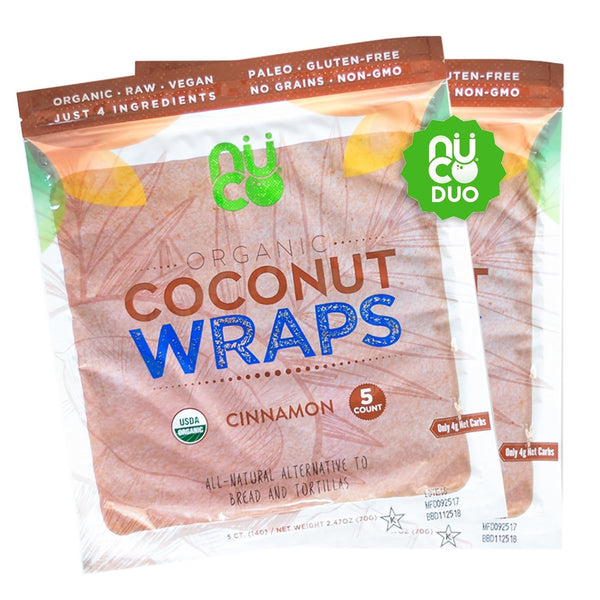 NUCO Organic Raw Veggie Coconut Wraps, Cinnamon Flavor, Gluten Free, Vegan, 10 Count (Two Packs of Five)