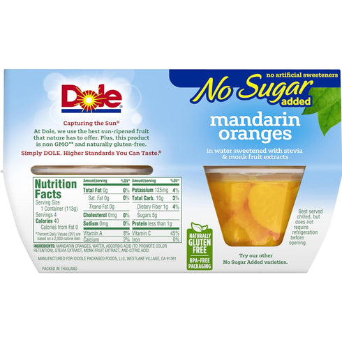 Dole Fruit Bowls No Sugar Added Snacks, Mandarin Oranges, 4oz 24 Cups, Gluten & Dairy Free, Bulk Lunch Snacks for Kids & Adults