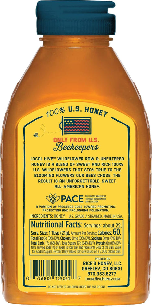 16 oz 100% Local Hive Wildflower Raw & Unfiltered | Pure U.S. Honey | Natural Sweetener Sourced from American Bees