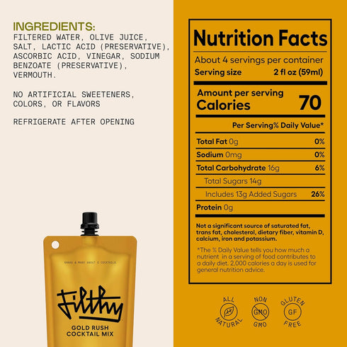 8 oz 6 Pack Filthy Gold Rush All Natural Cocktail Mixer - Made With Fresh Lemon Juice & American Honey - Balanced Sweet