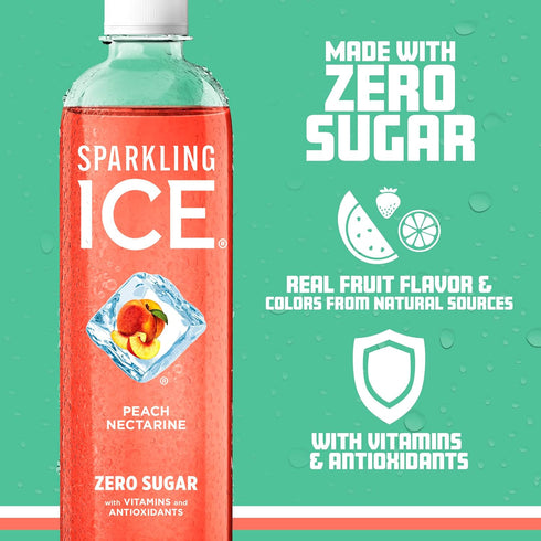 17 oz (Pack 12) Sparkling Ice, Peach Nectarine Sparkling Water, Zero Sugar Flavored Water, with Vitamins