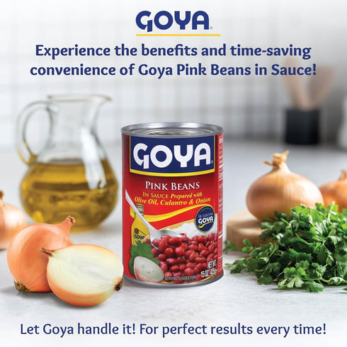 Pack 2 (15 oz Goya Pink Beans Canned in Sauce, Ready-to-Serve, Seasoned, Flavorful Habichuela Rosada, Pantry Staple
