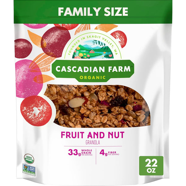 Cascadian Farm Organic Granola, Fruit and Nut Cereal, Resealable Pouch, Family Size,