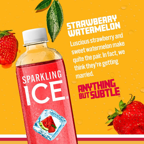 17 oz (Pack 12) Sparkling Ice, Strawberry Watermelon Sparkling Water, Zero Sugar Flavored Water, with Vitamins