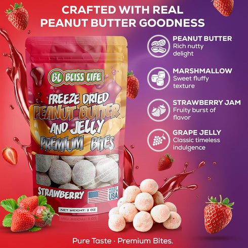 3 Count Bundle Of Bliss Life Premium PB&J Bites - Strawberry, Grape, and Marshmallow Peanut Butter Bundle