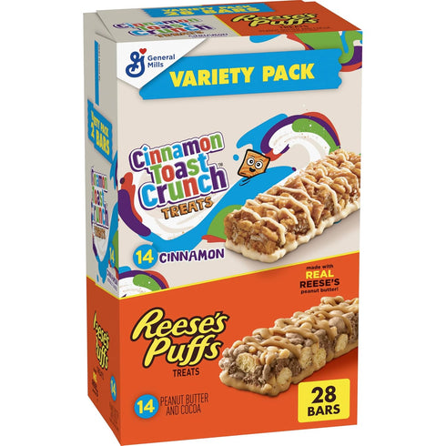 Cinnamon Toast Crunch and REESE'S PUFFS Cereal Treat Bars, Snack Bars, Value