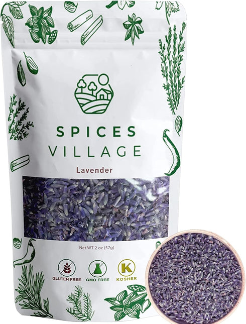 SPICES VILLAGE Lavender - 2 oz Dried Lavender Buds for Food, Herbal Tea, Potpourri, Wedding Confetti, Kosher, Gluten