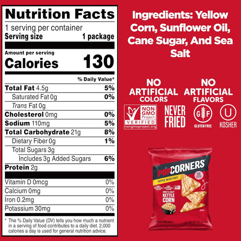 1 (Pack 20) (Packaging PopCorners Popped Corn Snacks, Kettle Corn, Ounce of May Vary)