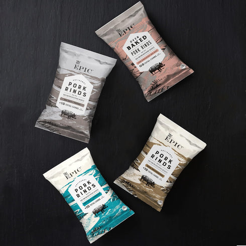 2.5 oz (Pack 4) EPIC Sea Salt and Vinegar Pork Rinds, Keto Friendly, Protein Snacks