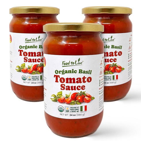 Food To Live Organic Basil Tomato Sauce, 24oz (680g) Authentic Italian Pasta