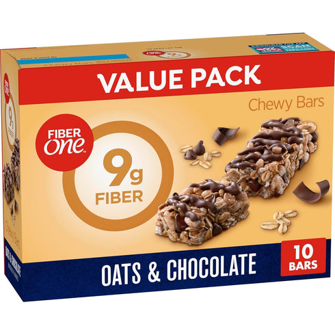 Fiber One Chewy Bars, Oats and Chocolate, Fiber Snacks, Value Pack, 10