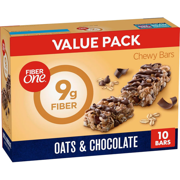 Fiber One Chewy Bars, Oats and Chocolate, Fiber Snacks, Value Pack, 10