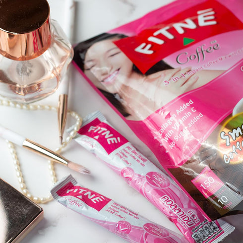 FITNE Instant 3 In 1 Coffee Packets, 10 Sticks with Natural Hydrolyzed Collagen, Vitamin C, No Sugar