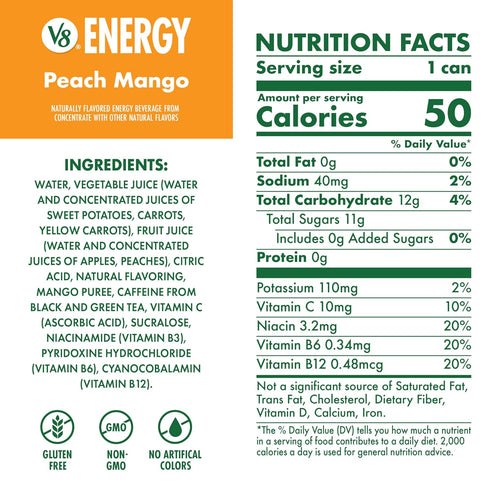 V8 8 oz Energy Peach Mango Energy Drink, fl Can