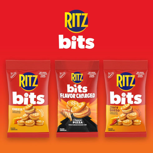 Pack, 9-3 oz RITZ Bits Flavor Charged Sandwich Crackers Variety Snacks for Kids and Adults, Lunch Snacks, Bags