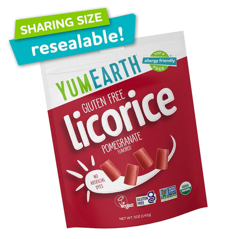 Packs 5 (Pack 1) YumEarth Organic Gluten Free Pomegranate Licorice Snack - Allergy Friendly, Gluten Free, Non-GMO