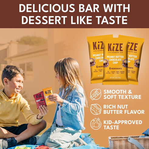 10g (10 Count) KiZE Energy Bars - Peanut Butter Chocolate Chip - Gluten Free, Dairy Free, Non-GMO, and High Protein