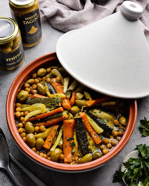 Simmer 12 oz Mina Tagine Moroccan Chicken Sauce, - Classic Ginger Saffron Made with Turmeric, Lemon & Olive Oil, Tagine