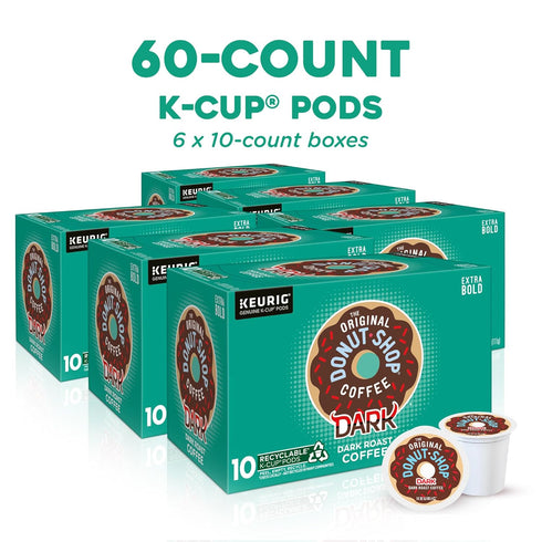 60 Count, (6 Packs 10) The Original Donut Shop Dark Keurig Single-Serve K-Cup Pods, Dark Roast Coffee