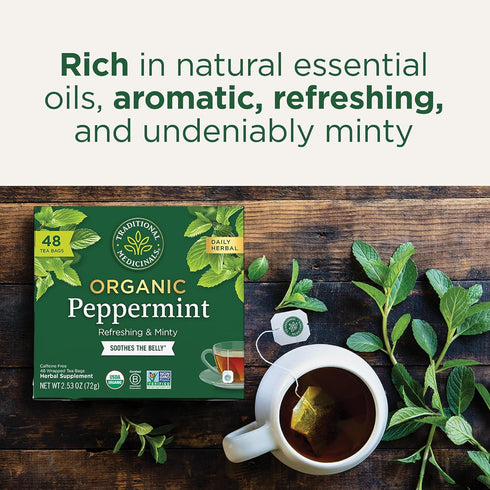 48 Traditional Medicinals Tea, Organic Peppermint, Soothes Your Belly, Refreshing & Minty, Tea Bags