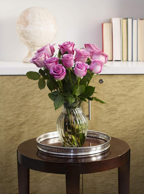 12 KaBloom - Fresh Purple Roses (Farm-Fresh, Long-Stem) with Vase - Fresh Flowers for Birthday, Valentine's & Mother's