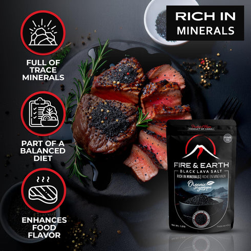 Fire & Earth 1.0lb Rimming Pack 1 - Organic Black Lava Salt - - Hawaiian Lava Black Sea Salt - Black Salt,- Gourmet