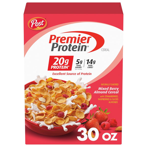 Premier Protein Mixed Berry Almond Breakfast Cereal, High-Protein Crunch with Real Fruit