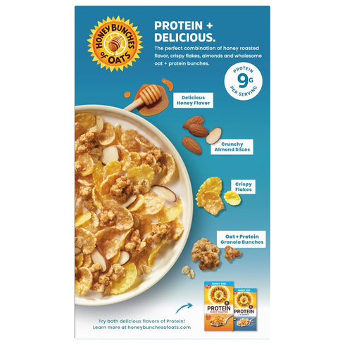 15 oz (Pack 1) Honey Bunches of Oats Honey & Almond Protein Cereal, Breakfast or Snack, Family Size