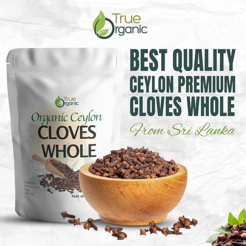 1 lb, (16 True Organic Ceylon Cloves Whole, Premium Grade, USDA Organic & Kosher Certified, Non-GMO, Fresh Organic
