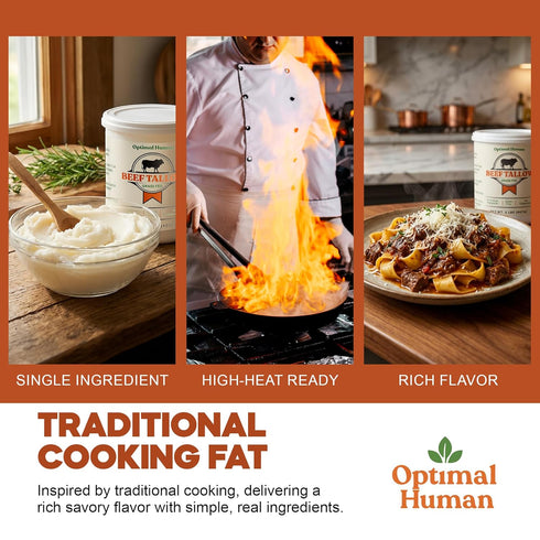 100% Organic Grass-Fed Beef Tallow For Cooking Traditional High-Heat Cooking Fat for Searing, Frying, Roasting