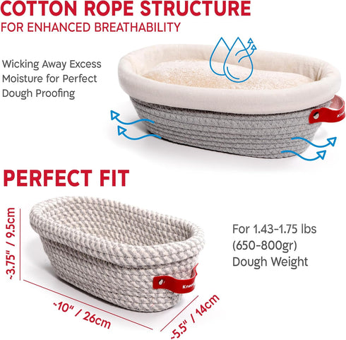 24oz 2 Set KneadAce Sourdough Starter Kit Starter Jar, Cotton Rope Banneton Proofing Baskets, Magnetic Bread Lame